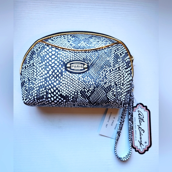 Cosmetic Bag Set Faux Snake Skin with Gold Accent - Picture 2 of 3